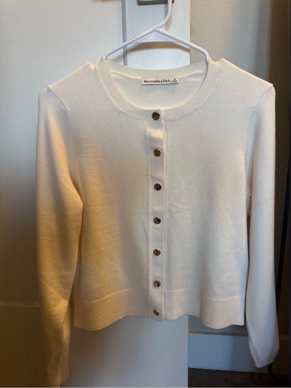 Abercrombie & Fitch Cream Button-Front Knit Cardigan
